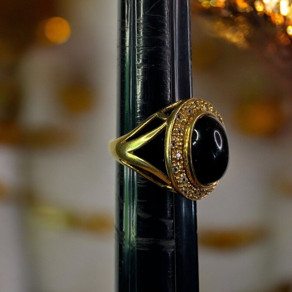 Sterling Silver 925 Women's Vermeil Silver Ring w/ Black Cabochon-Cut, Size 7 - Picture 3 of 11